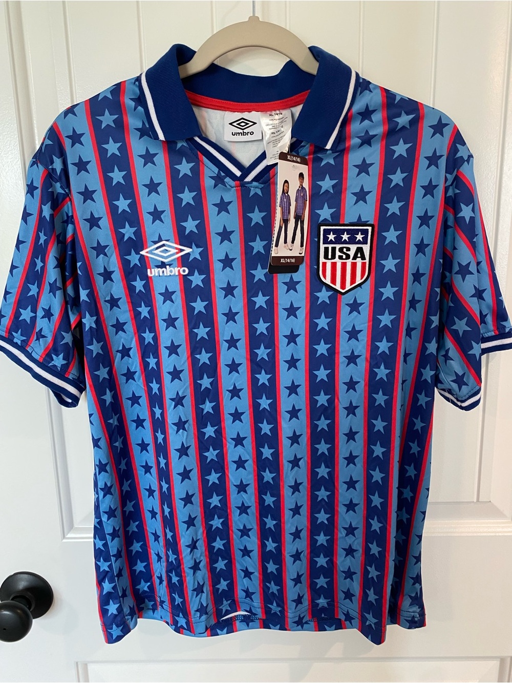 Umbro Blue and Red USA Star-Pattern Soccer Top